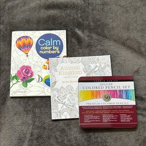Adult Coloring Bundle - 50 Pencils, Animal Kingdom book, Calm Color by Number